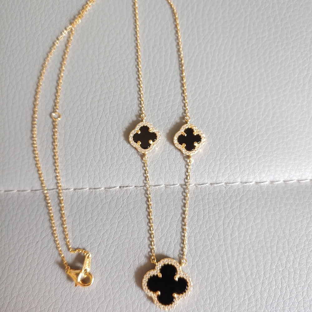 18K gold sterling silver Black Clover necklace - Picture 3 of 7